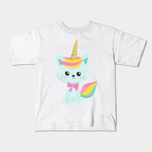 Unicorn Cat, Cute Cat, Little Cat, Blue Cat, Kitty Kids T-Shirt